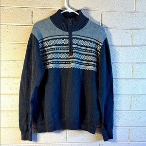 Weatherproof  vintage gray and White Zip Up Sweater with Fair Isle Pattern